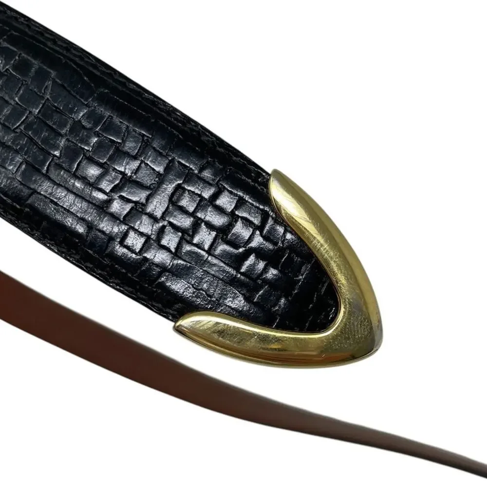 Torino Embossed Italian Kipskin Leather Belt Solid Brass Black Sz 54 USA Made
